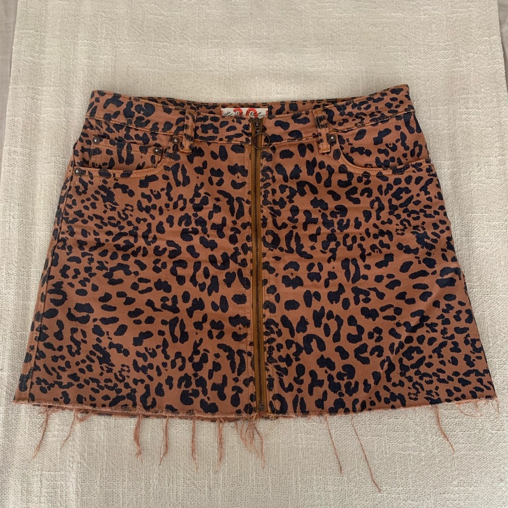 Free People Cheetah Print Denim Mini Skirt